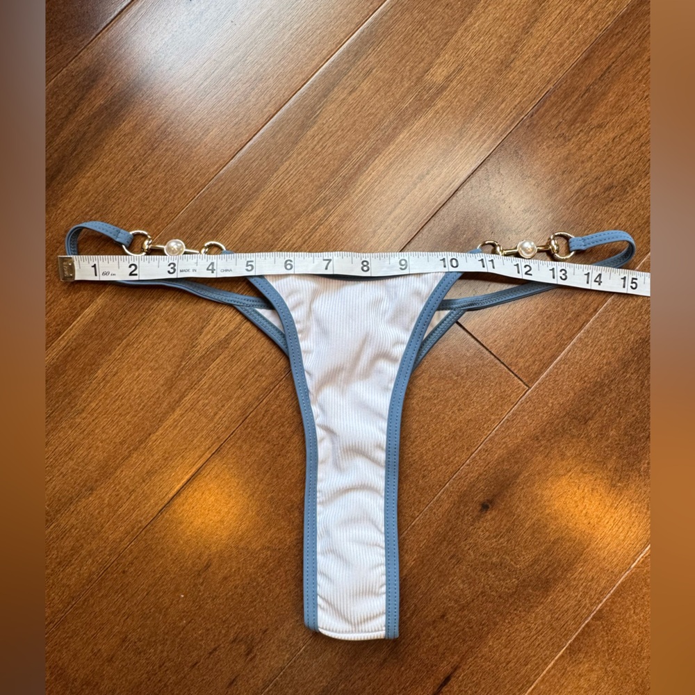 NWT TASHEHE Blue and White Ribbed Thong Bikini - Picture 13 of 16